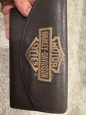 Vintage Harley-Davidson Brown Leather Checkbook Wallet Billfold Embroidered Logo